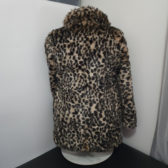 Aus12 Alice & You Faux Fur Leopard Print Collared Coat Jacket - Picture 15 of 16